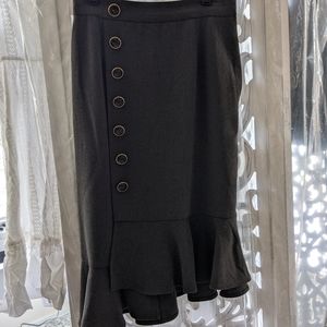 Vintage Japanese Brand Asymmetric Ruffle Mermaid Pencil Skirt Gray XS